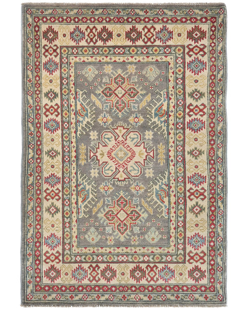 3x5 Gray Kuba Afghan Hand Knotted Wool Area Rug